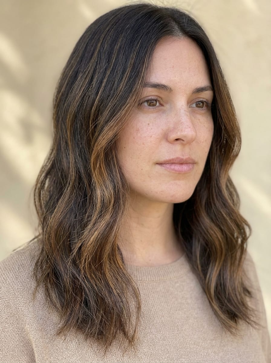 Dunkelbraune Haare mit feinen Highlights - braune Haare mit Highlights